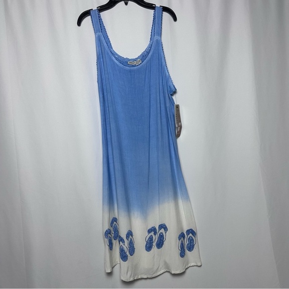 Womens Summer Sundress Blue Ombre Flip Flop Hem Beach Cover Up sz L - Picture 1 of 11